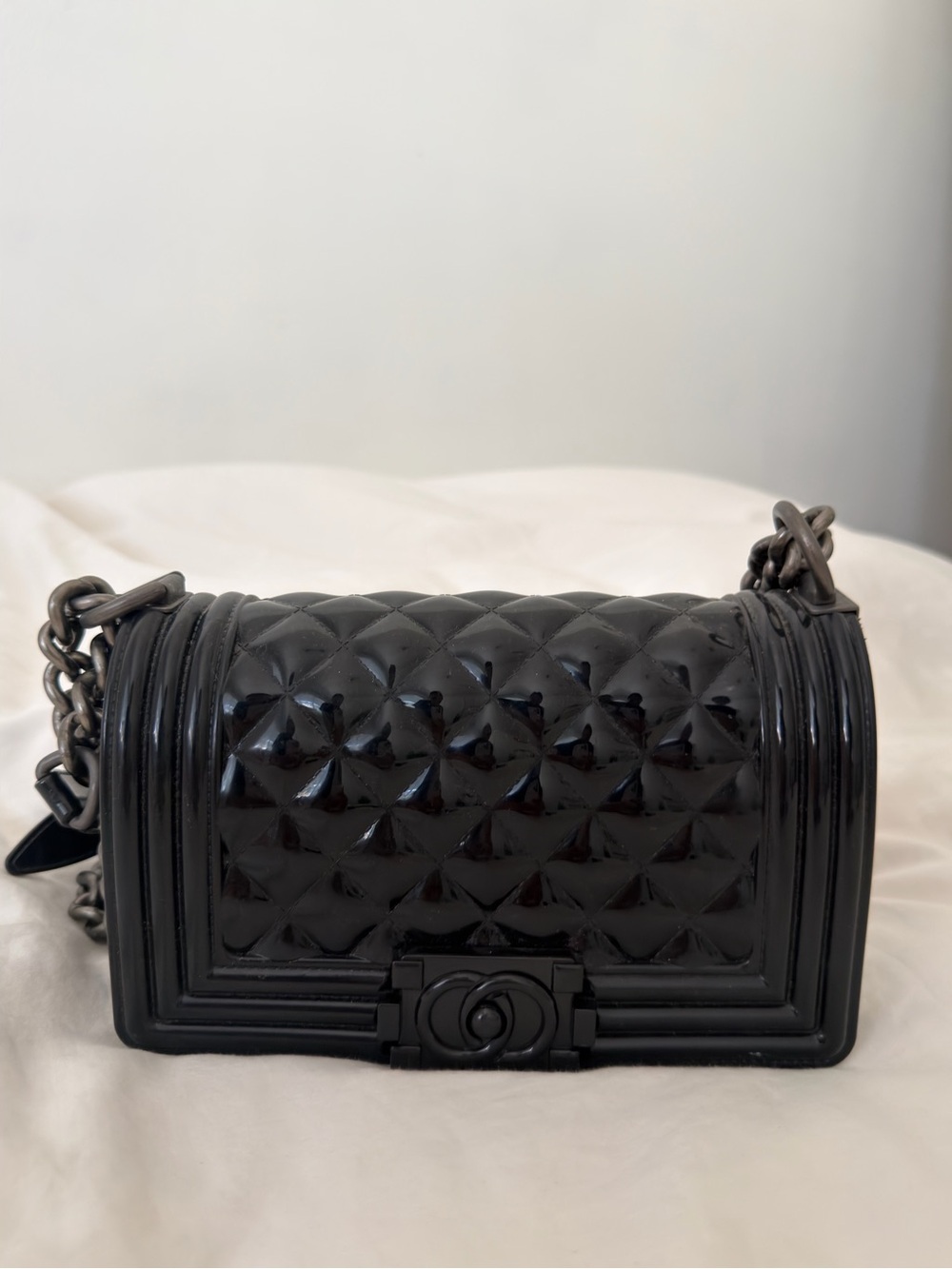 Black Quilted Patent Shoulder Bag - Designer Style